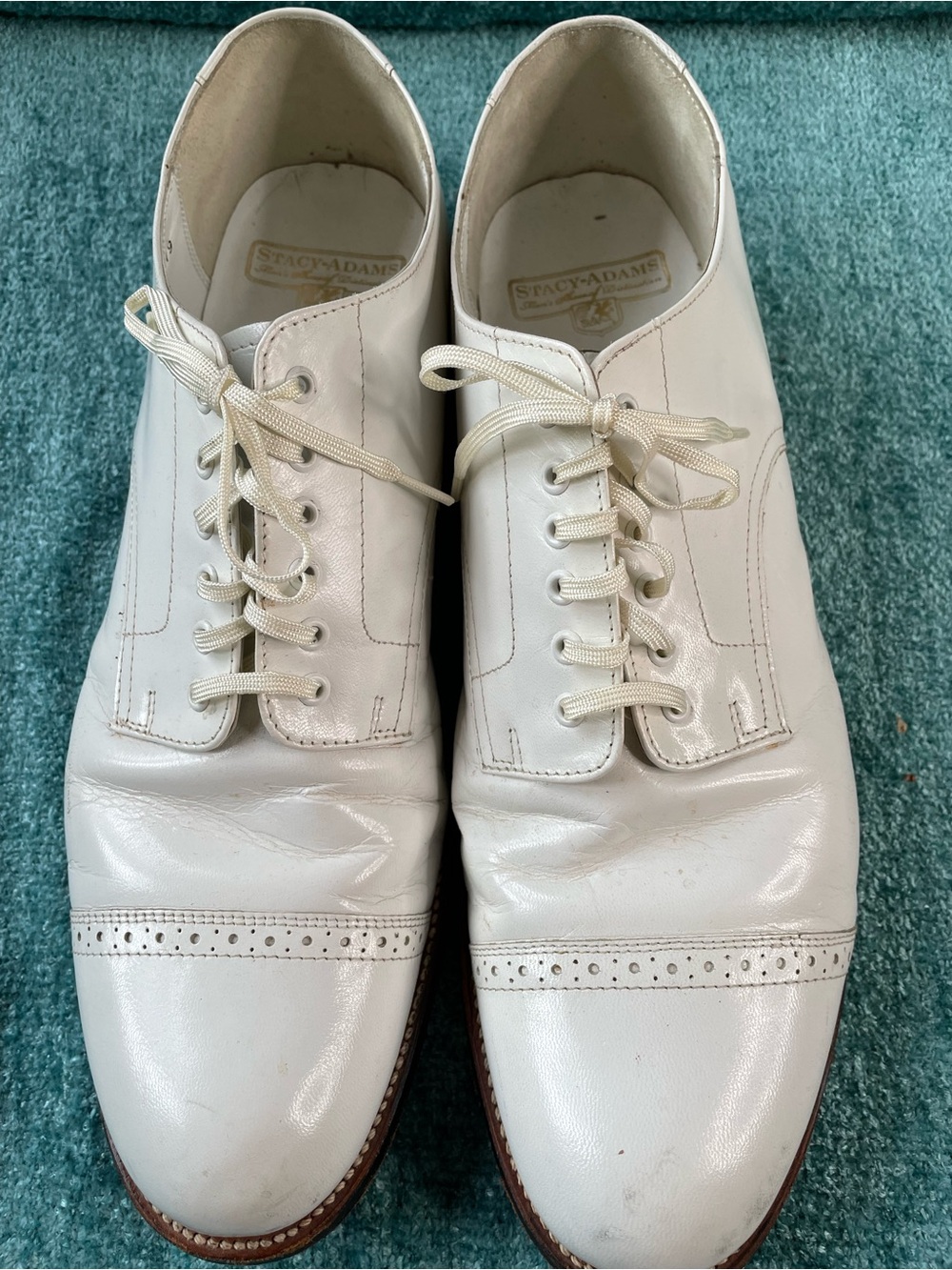 Stacy Adams White Leather Cap-Toe Lace-Up Oxfords Size 11EE